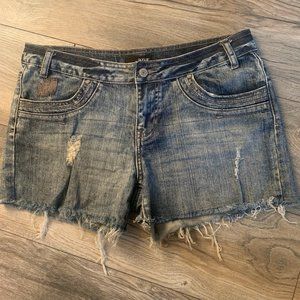 A.N.A. DISTRESSED CUT OFF STRETCH JEAN SHORTS 10-EUC
